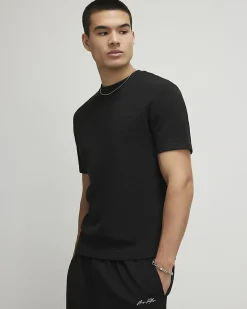 Black Slim Fit Cotton Textured T-Shirt