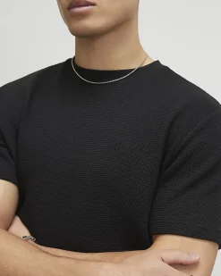 Black Slim Fit Cotton Textured T-Shirt