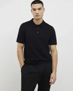Black Slim Fit Essential Knit Polo Shirt