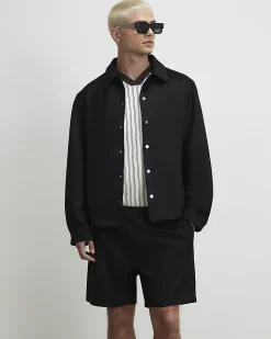 Black Slim Fit Faux Suedette Overshirt