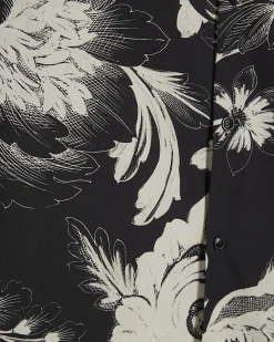 Black Slim Fit Floral Print Cotton Shirt