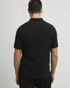 Black Slim Fit Open Neck Polo Shirt