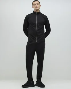 Black Slim Fit Pique Zip Funnel Sweatshirt