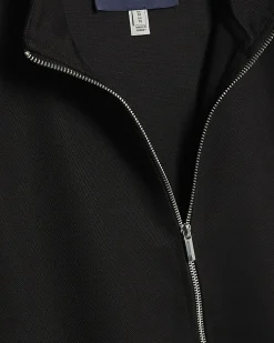 Black Slim Fit Pique Zip Funnel Sweatshirt