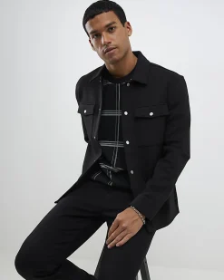Black Slim Fit Premium Collared Overshirt