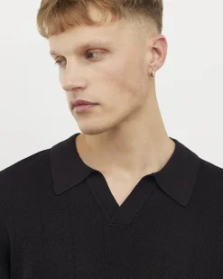 Black Slim Fit Premium Textured Knit Polo