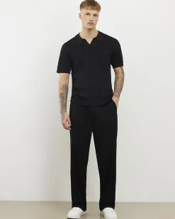 Black Slim Fit Premium Textured Knit Polo