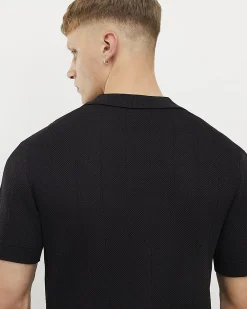Black Slim Fit Premium Textured Knit Polo