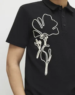 Black Slim Fit Rope Floral Polo Shirt