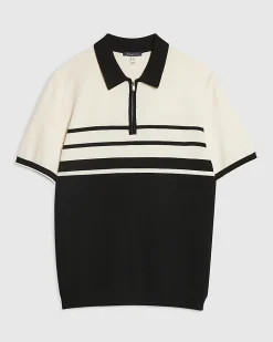 Black Slim Fit Stripe Knitted Polo Shirt