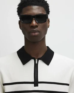 Black Slim Fit Stripe Knitted Polo Shirt