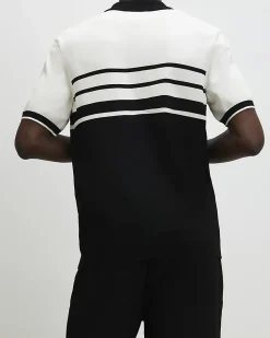 Black Slim Fit Stripe Knitted Polo Shirt