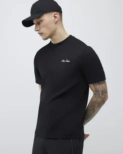 Black Slim Fit Textured Crew Neck T-Shirt