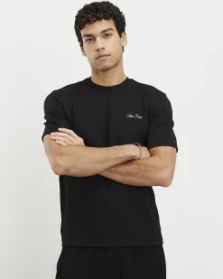 Black Slim Fit Textured Crew Neck T-Shirt