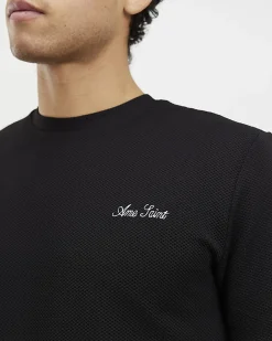 Black Slim Fit Textured Crew Neck T-Shirt