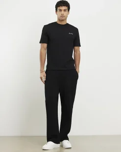 Black Slim Fit Textured Crew Neck T-Shirt