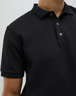 Black Slim Fit Textured Polo Shirt