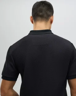 Black Slim Fit Textured Polo Shirt
