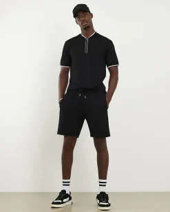 Black Slim Fit Textured Tipped Shorts