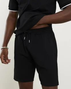 Black Slim Fit Textured Tipped Shorts