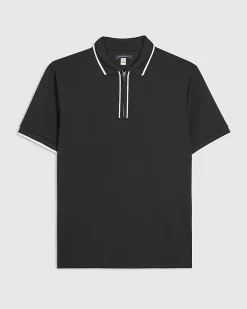 Black Slim Fit Textured Zip Tipped Polo Shirt