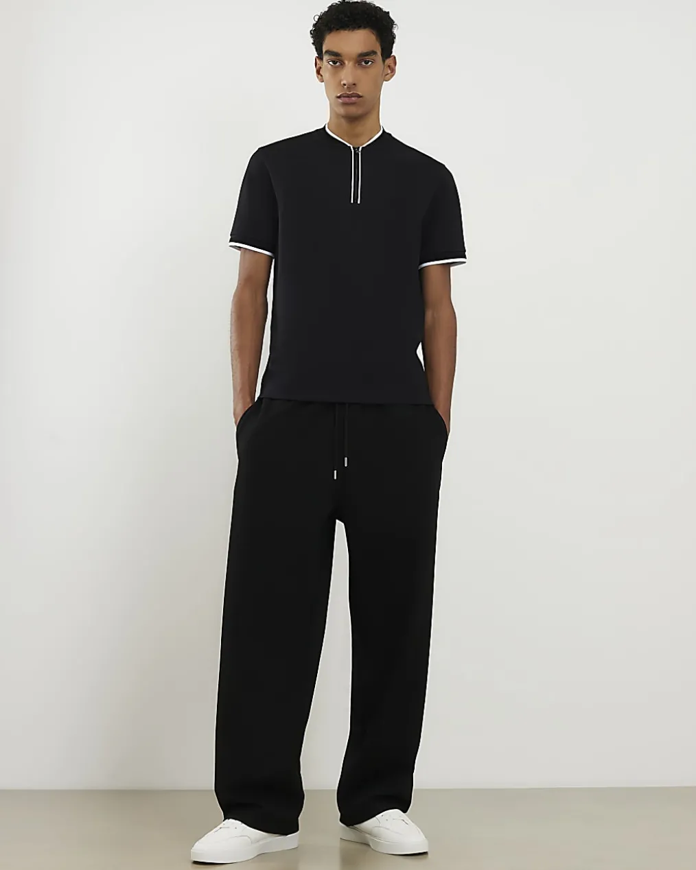 Black Slim Fit Tipped Baseball Shirt
