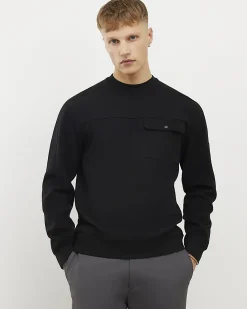 Black Slim Fit Waffle Pocket Sweatshirt