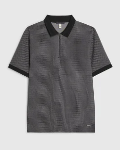 Black Slim Fit Zip Neck Jacquard Polo Shirt