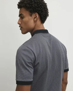 Black Slim Fit Zip Neck Jacquard Polo Shirt