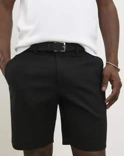 Black Slim Stretch Chino Short with Belt