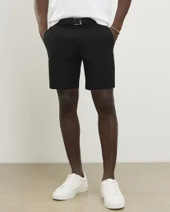 Black Slim Stretch Chino Short with Belt