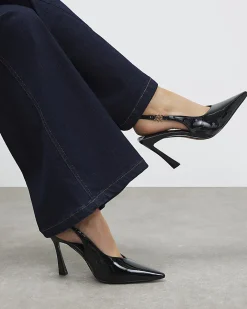 Black Slingback Logo Court Heels