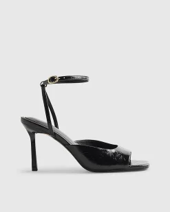 Black Square Toe Heeled Sandals