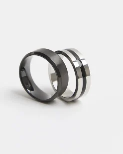 Black Steel Rings Pack Of 2