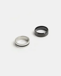 Black Steel Rings Pack Of 2