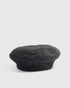 Black Straw Beret Hat