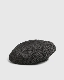 Black Straw Beret Hat