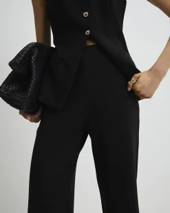 Black Stretch Wide Leg Trousers