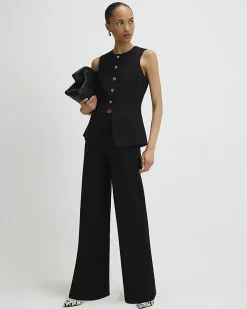 Black Stretch Wide Leg Trousers