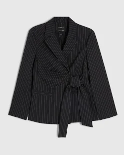 Black Stripe Tie Waist Blazer