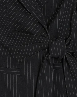 Black Stripe Tie Waist Blazer