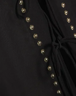 Black Stud Beach Cover Up Tie Front Blouse