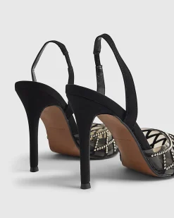 Black Studded Perspex Court Slingback Heels