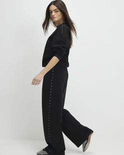 Black Studded Wide Leg Joggers