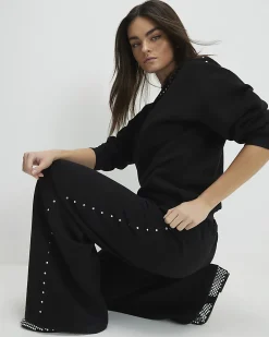 Black Studded Wide Leg Joggers