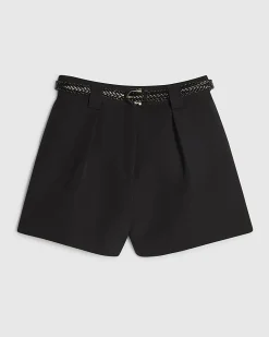 Black Tailored Belted Shorts