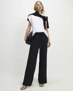 Black Tailored Drawstring Wide Leg Trousers