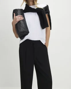 Black Tailored Drawstring Wide Leg Trousers