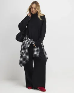Black Tailored Jersey Wide Leg Trousers
