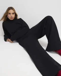 Black Tailored Jersey Wide Leg Trousers